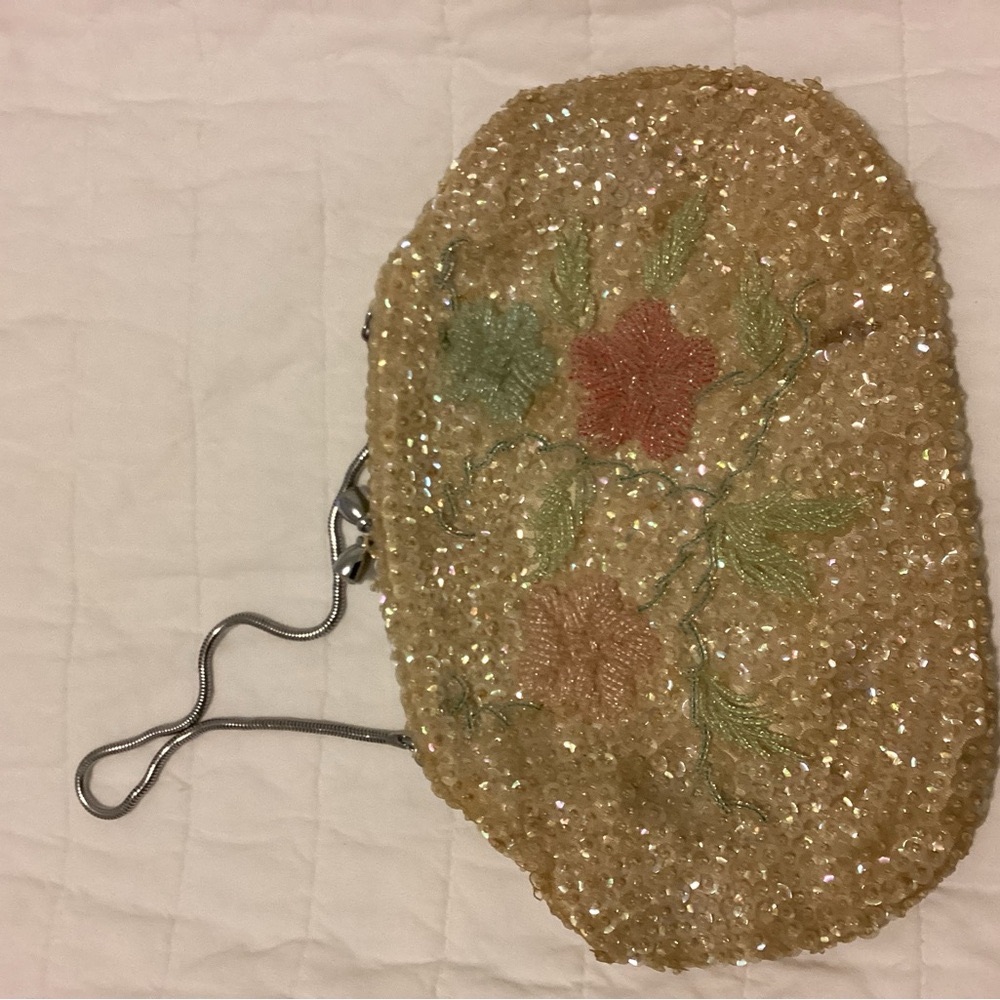 Sequin Clutch with Silver Chain